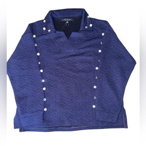 Simply Southern Women’s Large Navy‎ Blue Top with Pearls and Rhinestones NWT